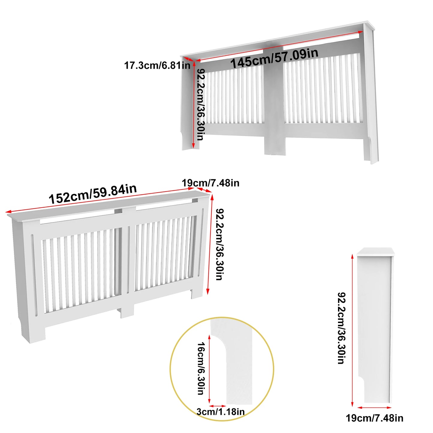White MDF Radiator Cover Cabinet in Multiple Sizes