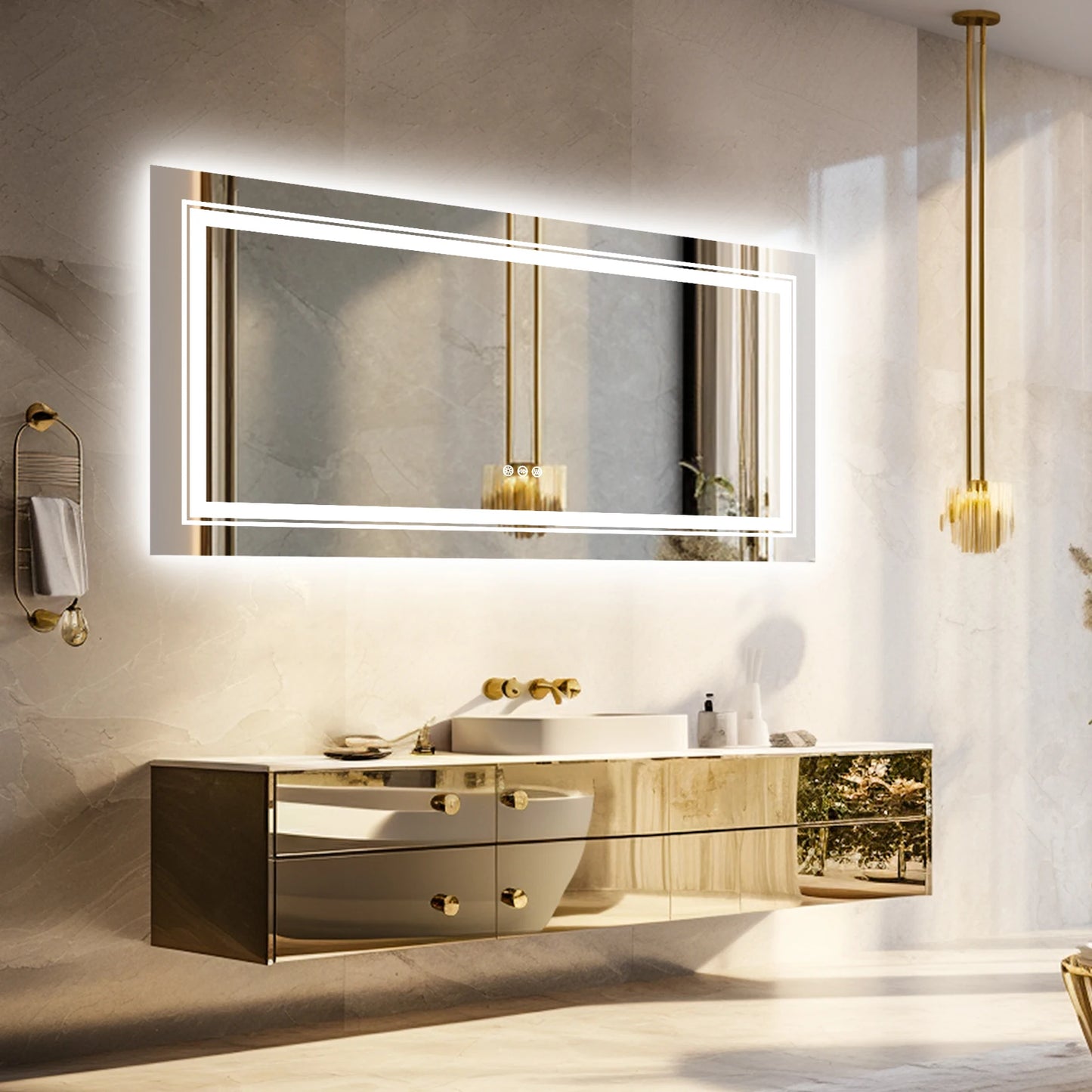 LED Wall Mirror with Backlit and Dimmable Lighting