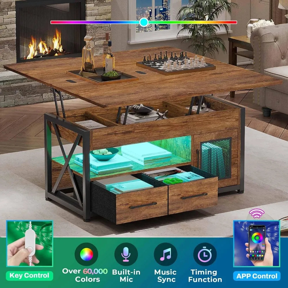 40 Inch 4 in 1 Lift Top Coffee Table with Storage Cabinet and Drawers