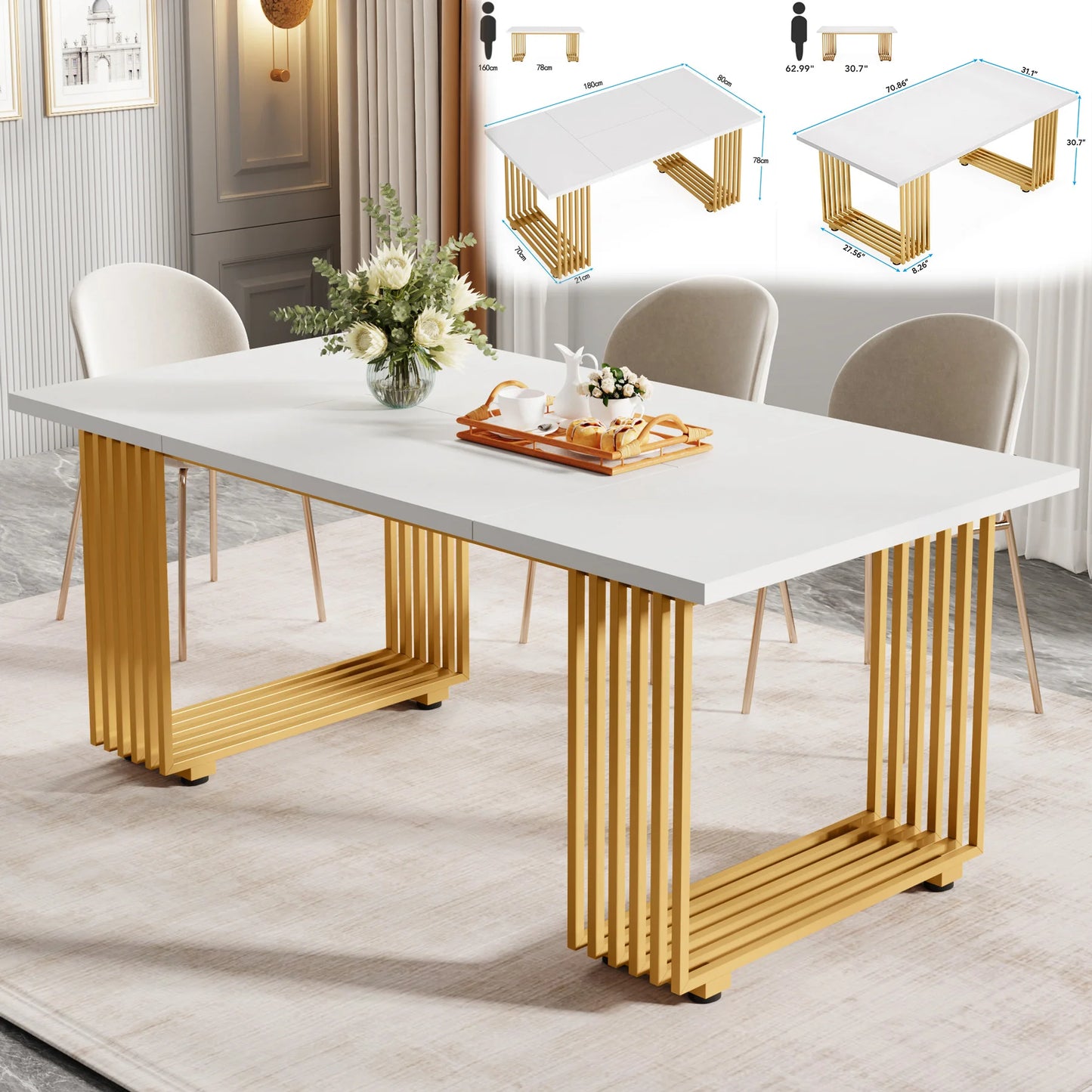 Modern Faux Marble Dining Table 8 Person Capacity