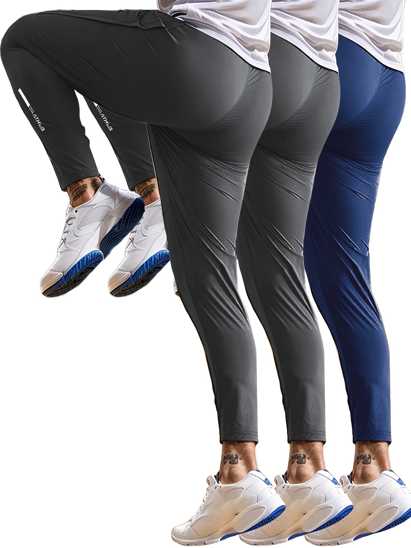 Mens 3 Piece High Stretch Athletic Joggers Set