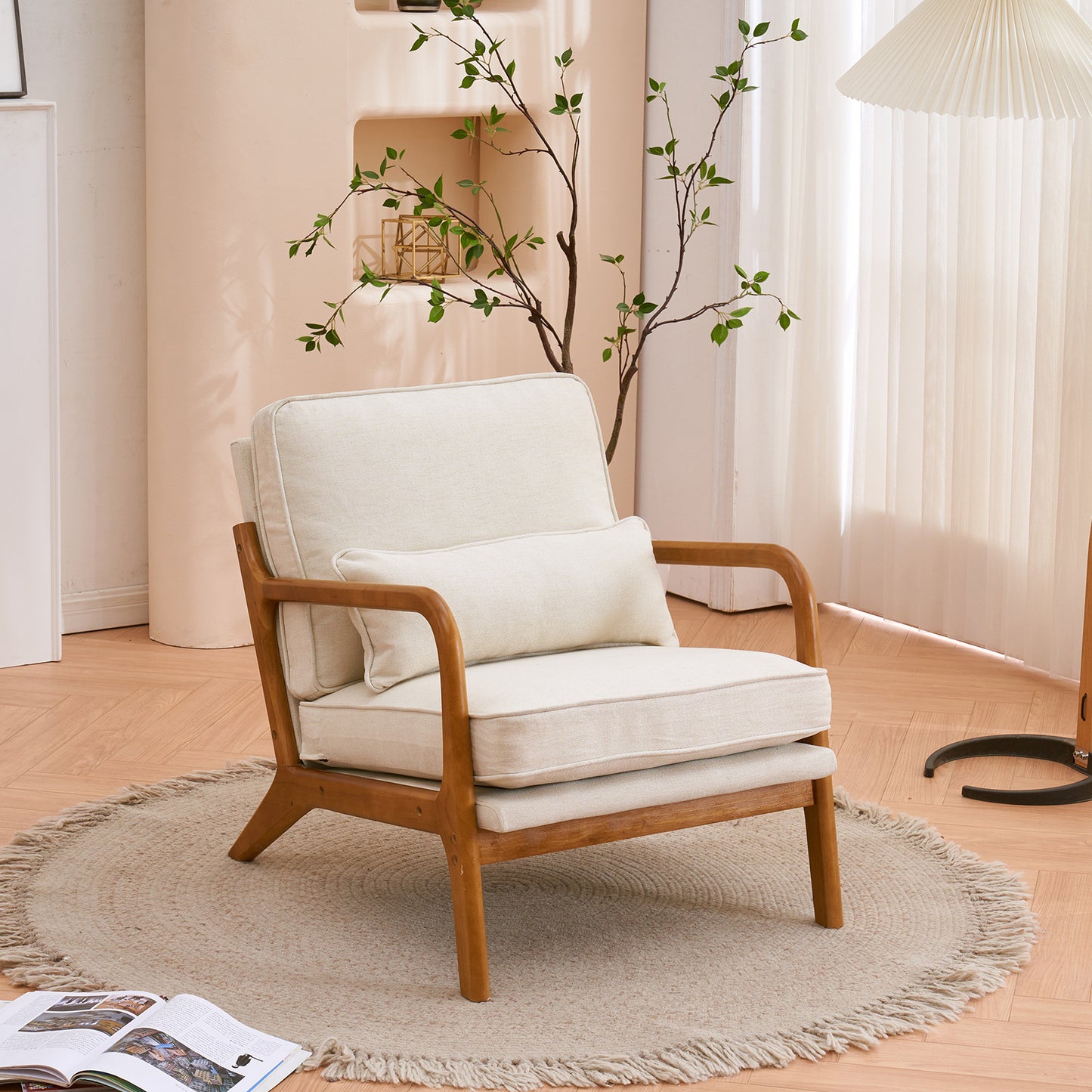 Mid Century Upholstered Wood Arm Lounge Chair