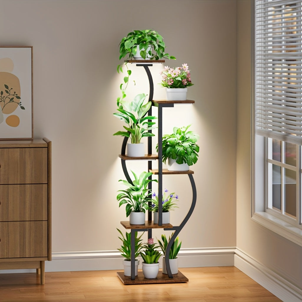 Indoor Metal Plant Stand with Grow Lights 6 Tier