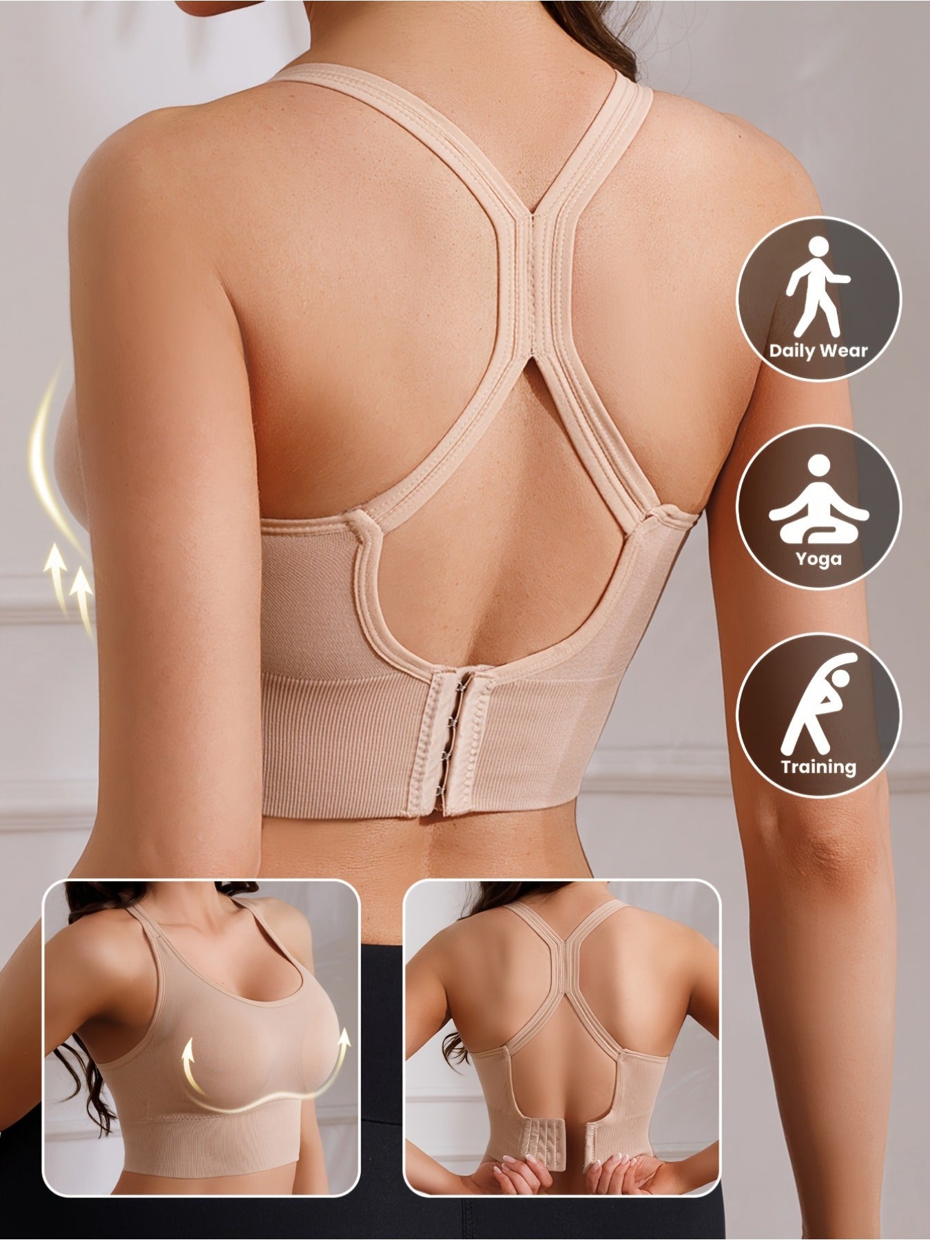 Womens 5 Piece X Back Sports Bras with Removable Pads