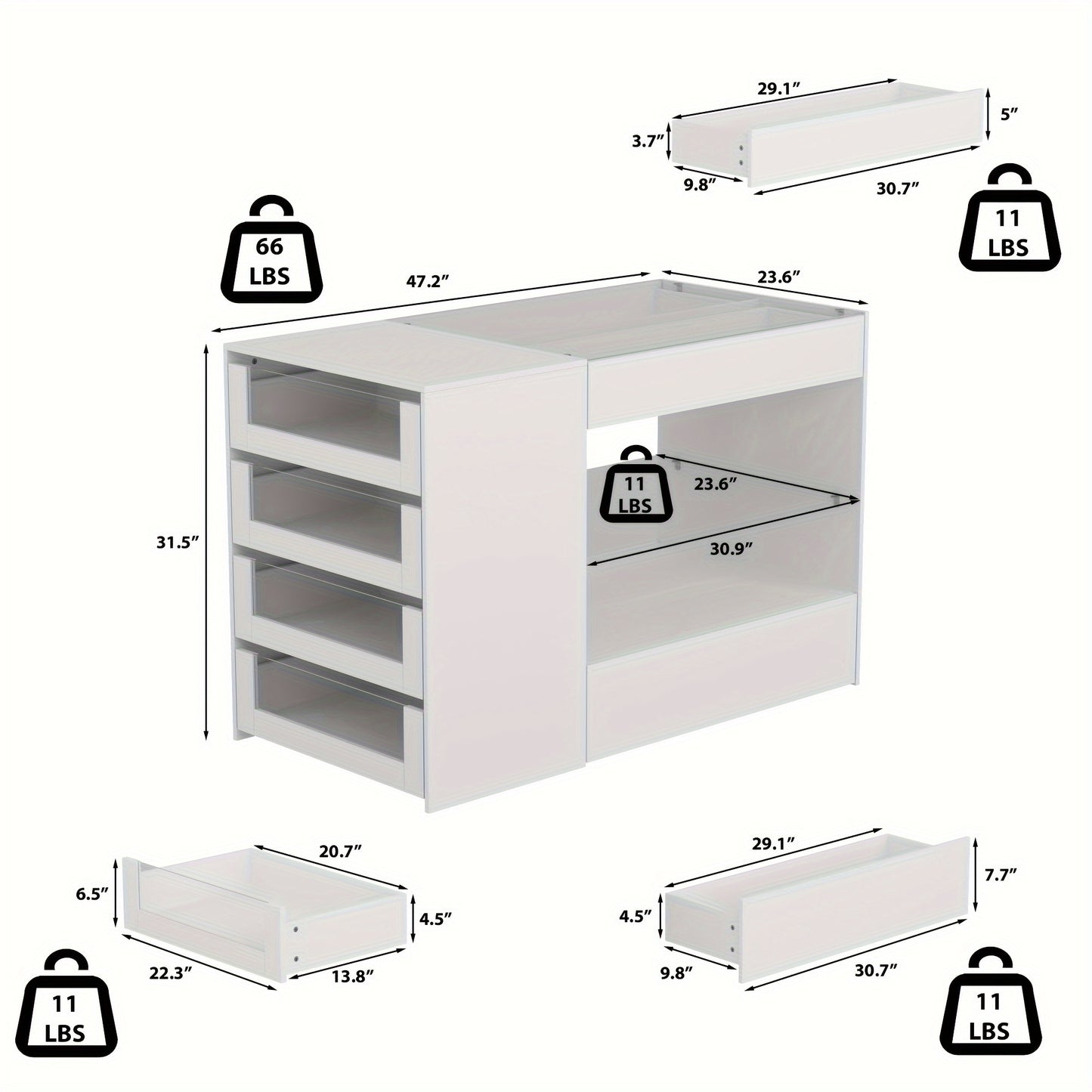 White Glass Top Dressing Island Organizer