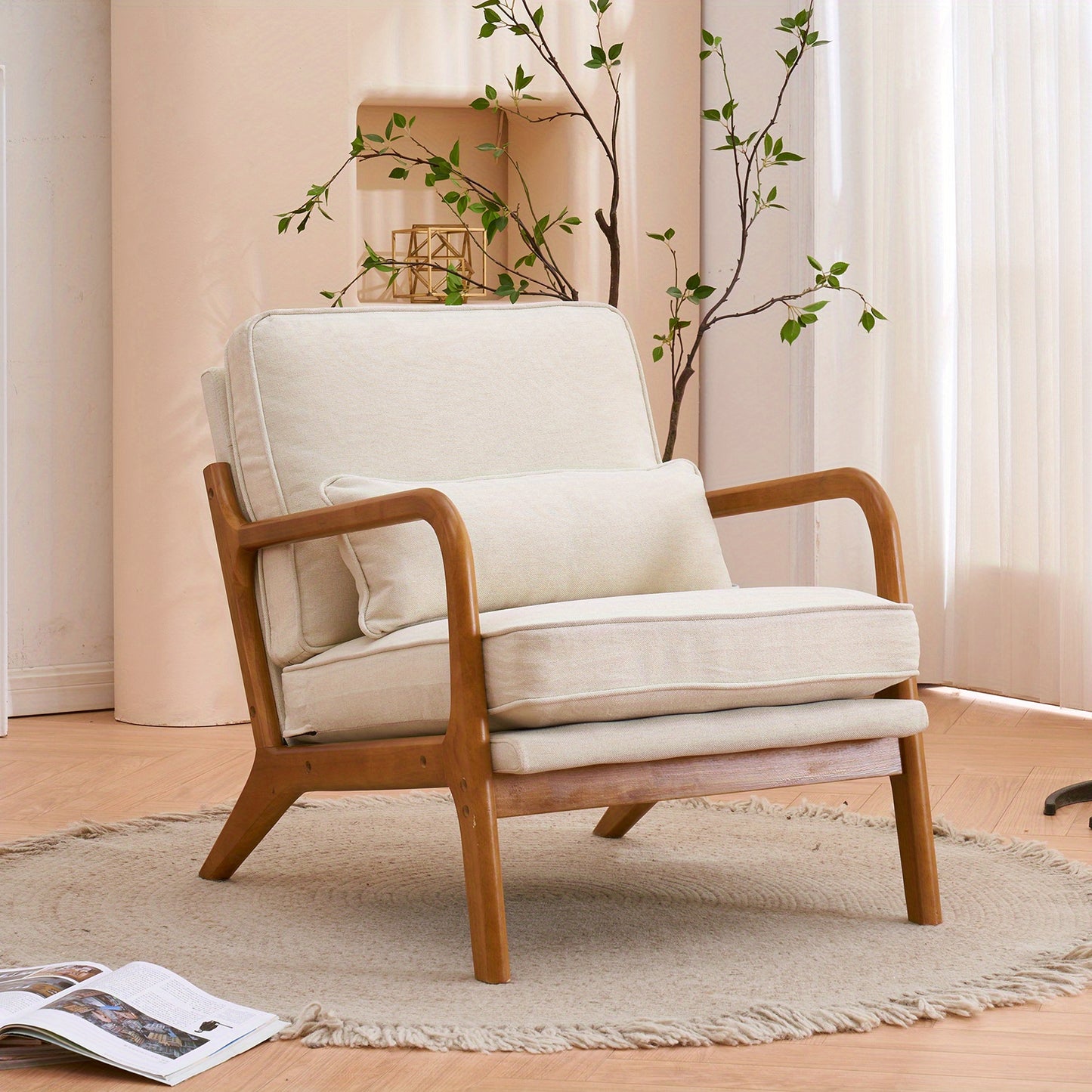Mid Century Upholstered Wood Arm Lounge Chair