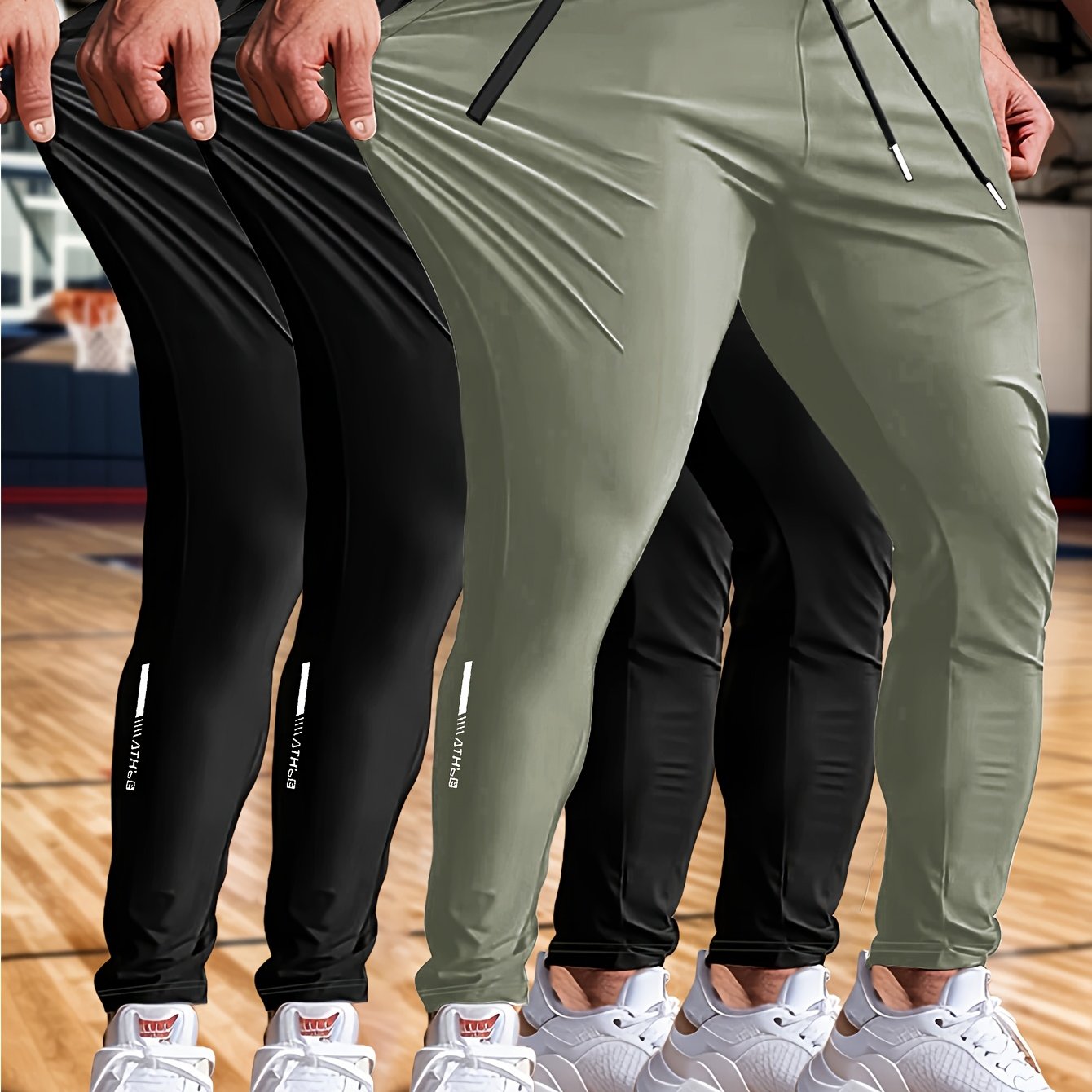 Mens 3 Piece High Stretch Athletic Joggers Set