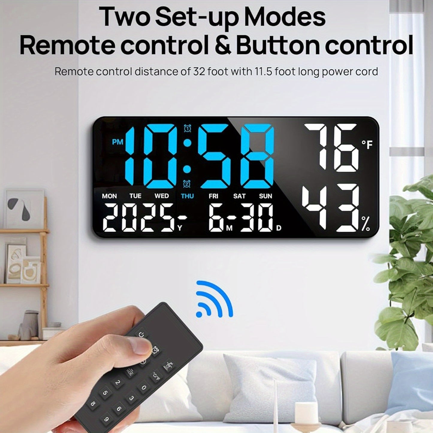 Large LED Digital Wall Clock with Remote Control