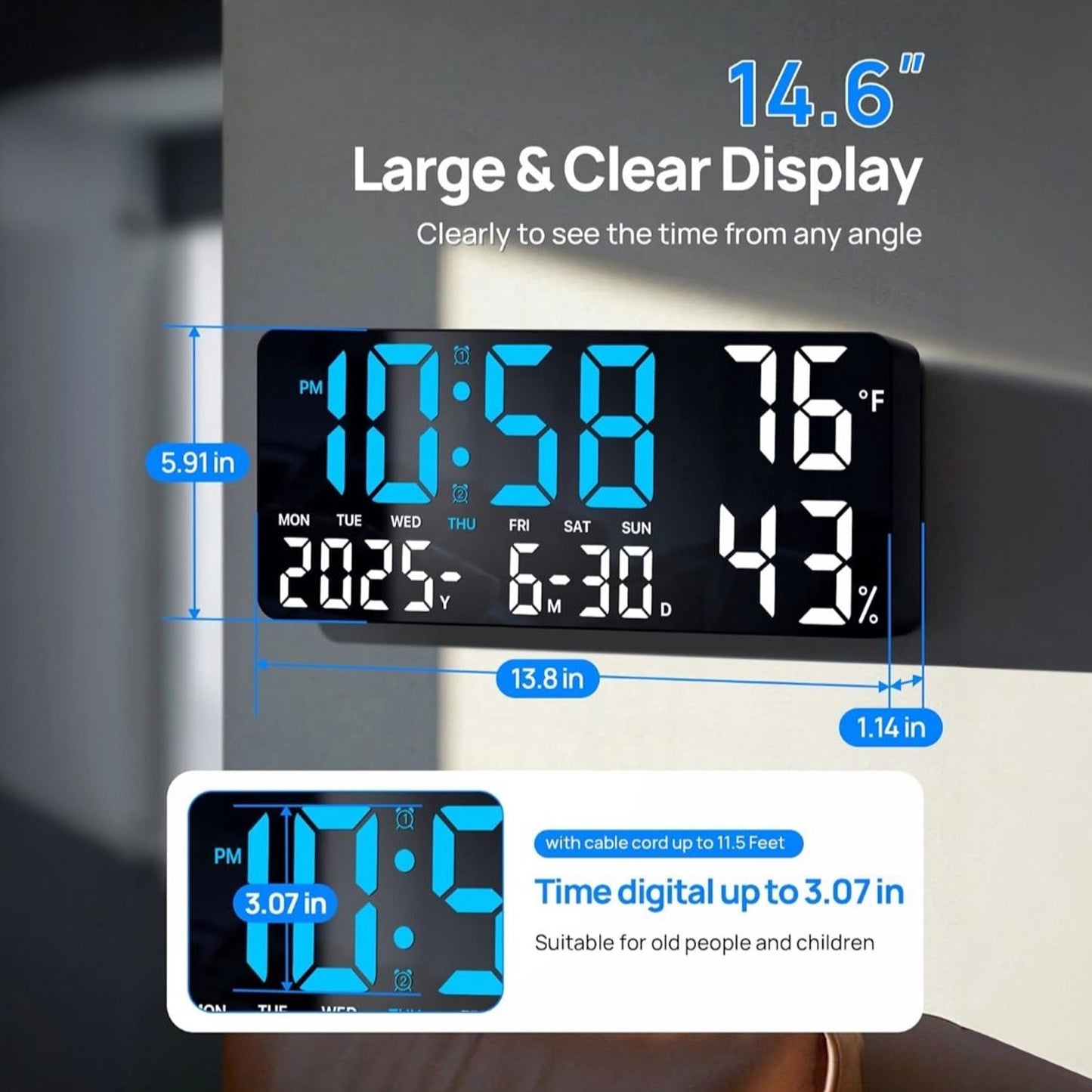 Large LED Digital Wall Clock with Remote Control