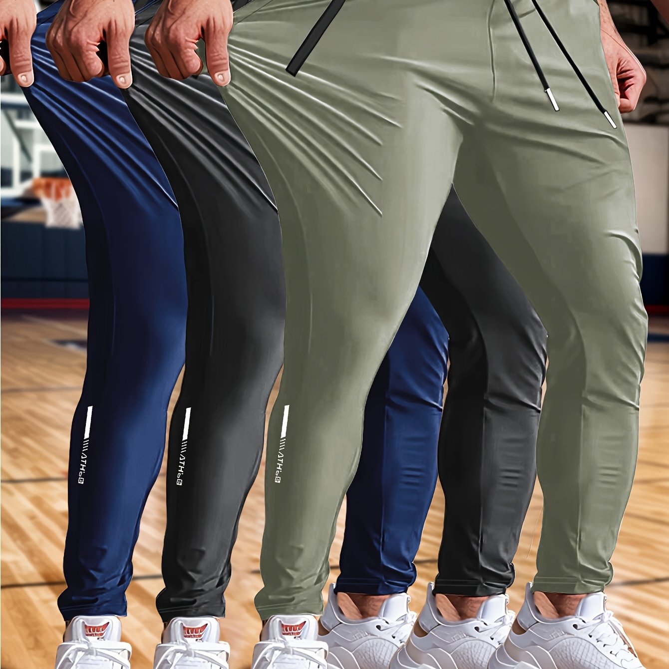Mens 3 Piece High Stretch Athletic Joggers Set